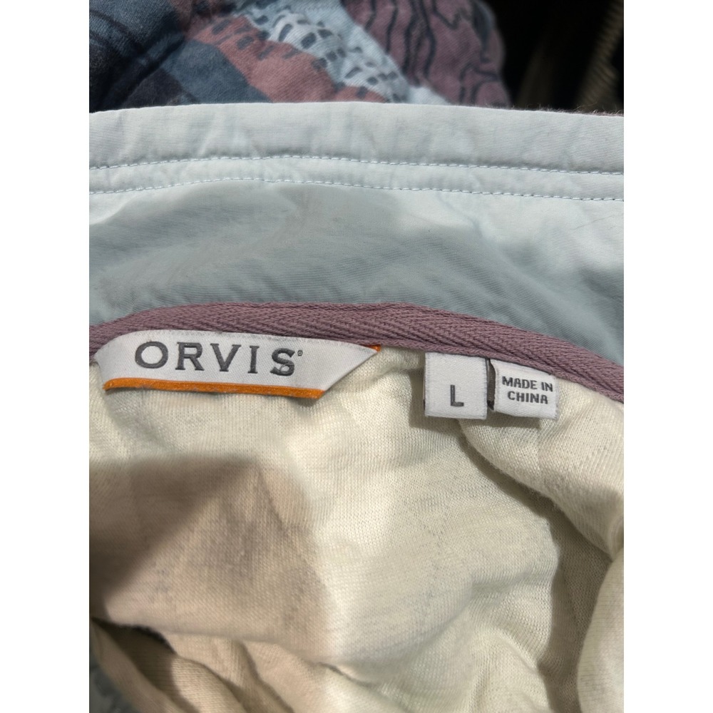 Orvis Womens Large Quilted Snap Mock Neck Pullover Abstract Wavy Stripe Blue L - Picture 4 of 7